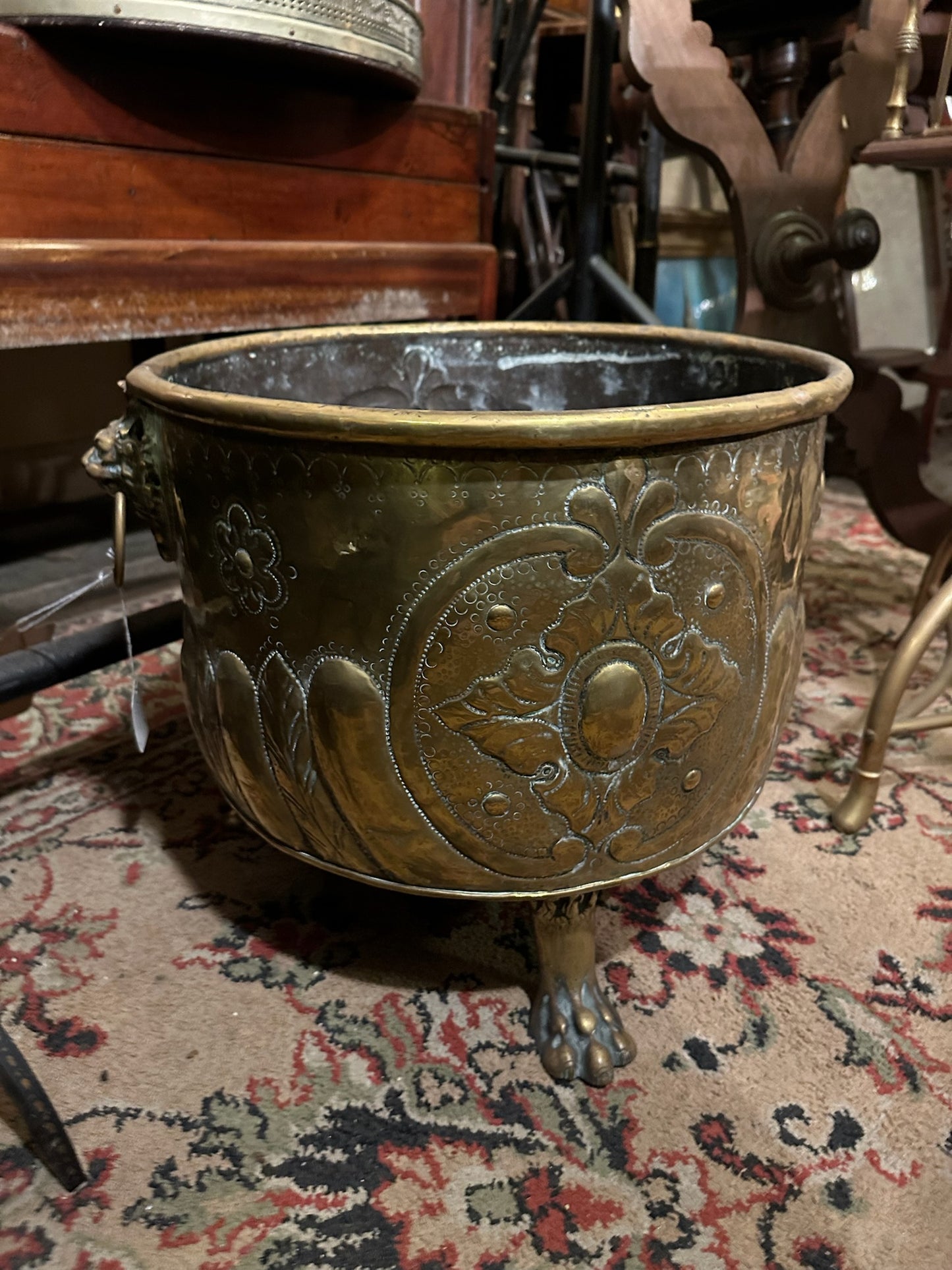 Brass Planter with Lion Head Feet