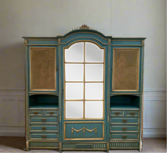 French Provincial Mirrored Armoire in French Blue Circa 1860s