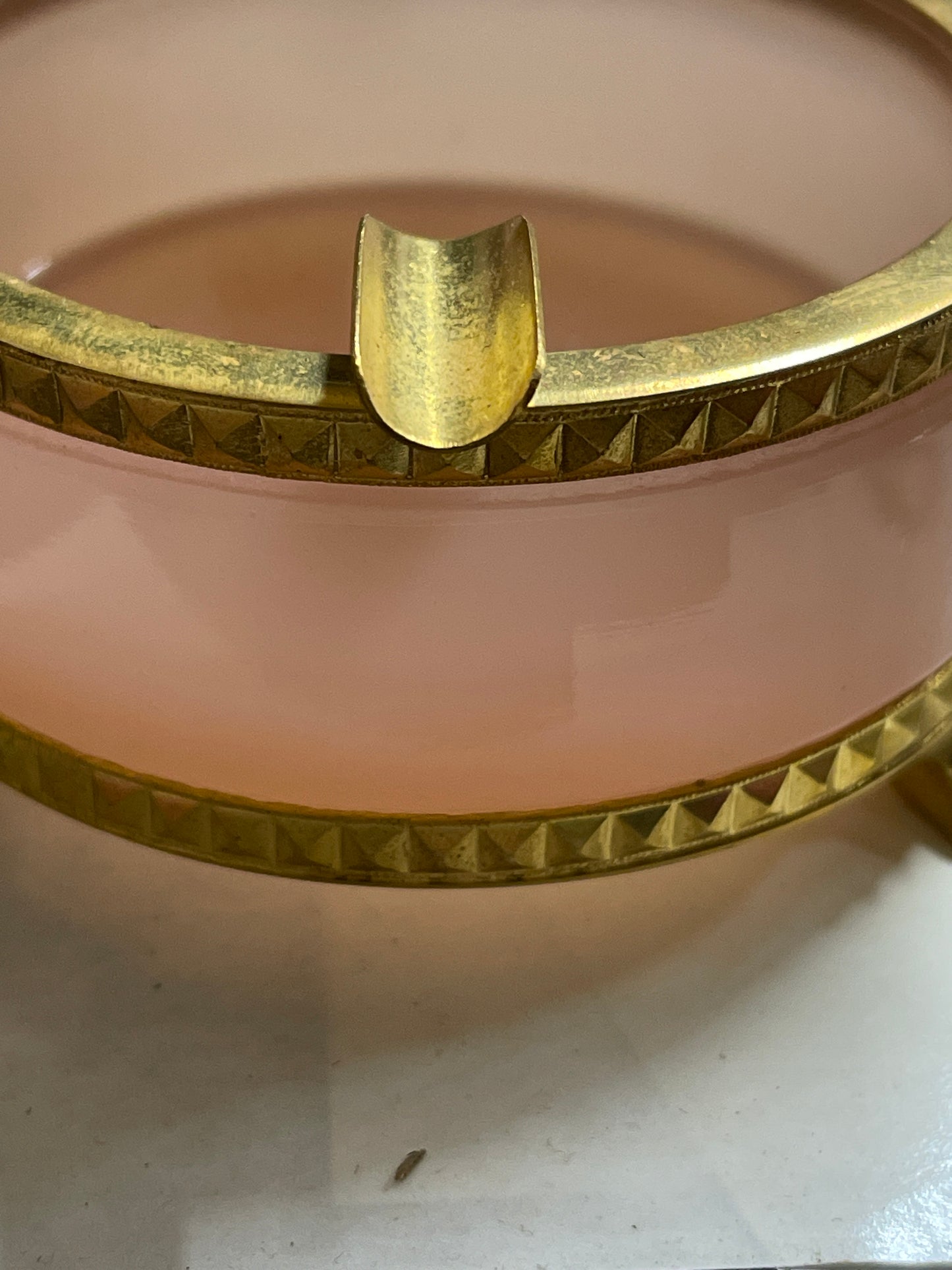 Vintage Alexandrite Pink Opaline Glass Ashtray with Bronze Mount and Bronze Lion Feet