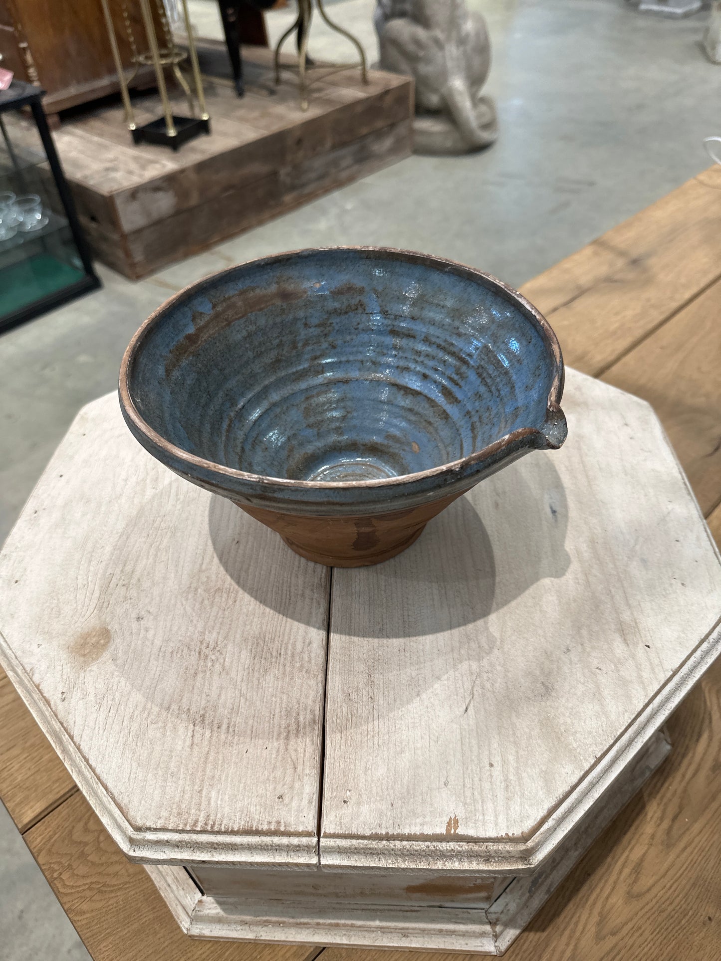 Medium Blue Pottery Bowl with Spout