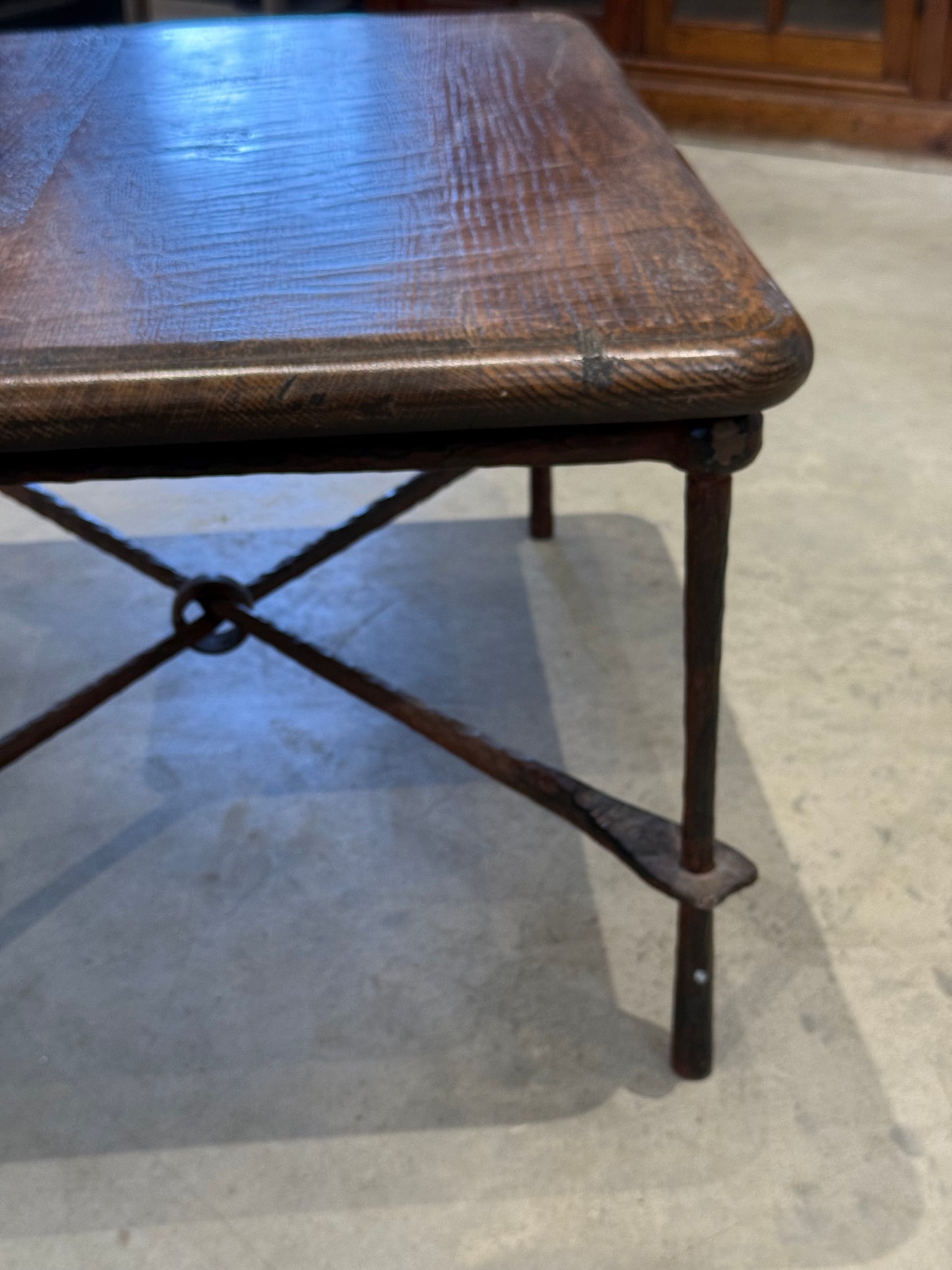 Wooden Coffee Table with Iron Base