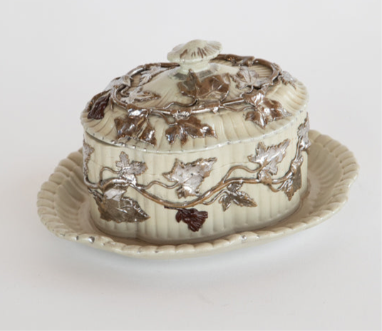 Biedermeier Mettlach Villeroy and Boch Fluted Stoneware Butter Dish