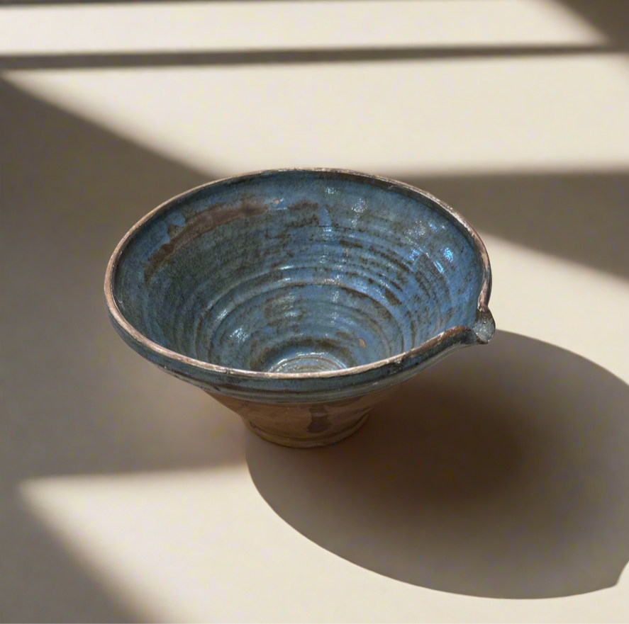 Medium Blue Pottery Bowl with Spout