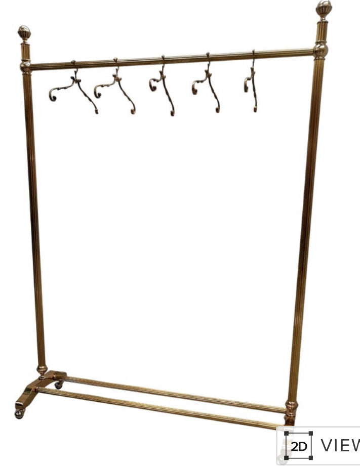 1970s Golden Brass Garment Rack, Clothing Rail, Dress Hanger, Italy