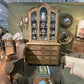 19th Century French Hutch with Glass Doors 3 Drawers with Brass Handles Blue Inside