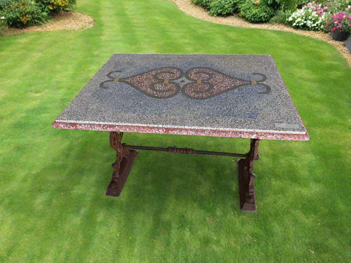 Italian Garden Table with Terrazzo Top and Iron Base