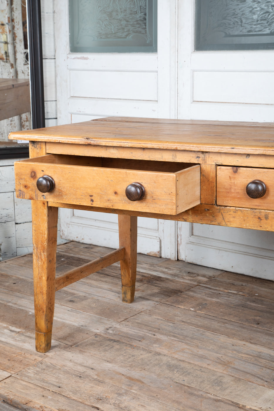 Pine Farmhouse Table with 2 Drawers