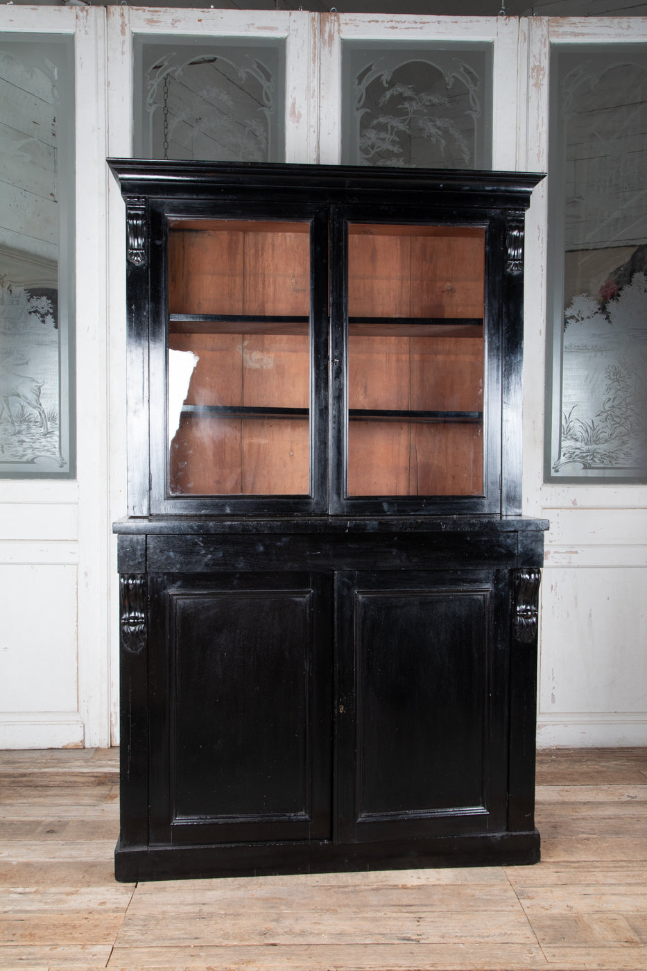 Victorian Ebonized Glazed Bookcase