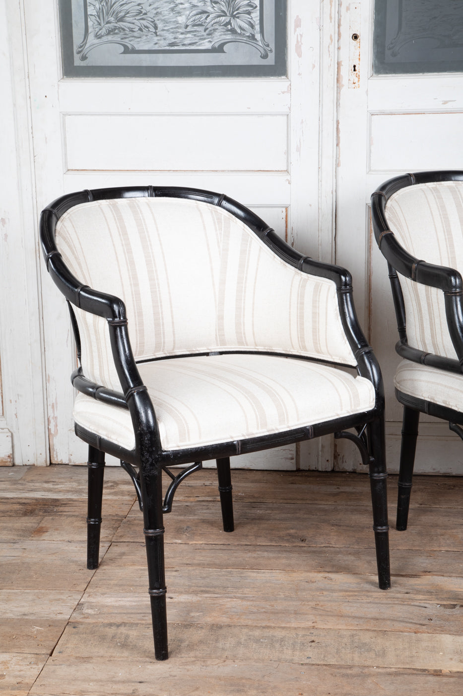 Set of 6 Black Faux Bamboo Arm Chairs