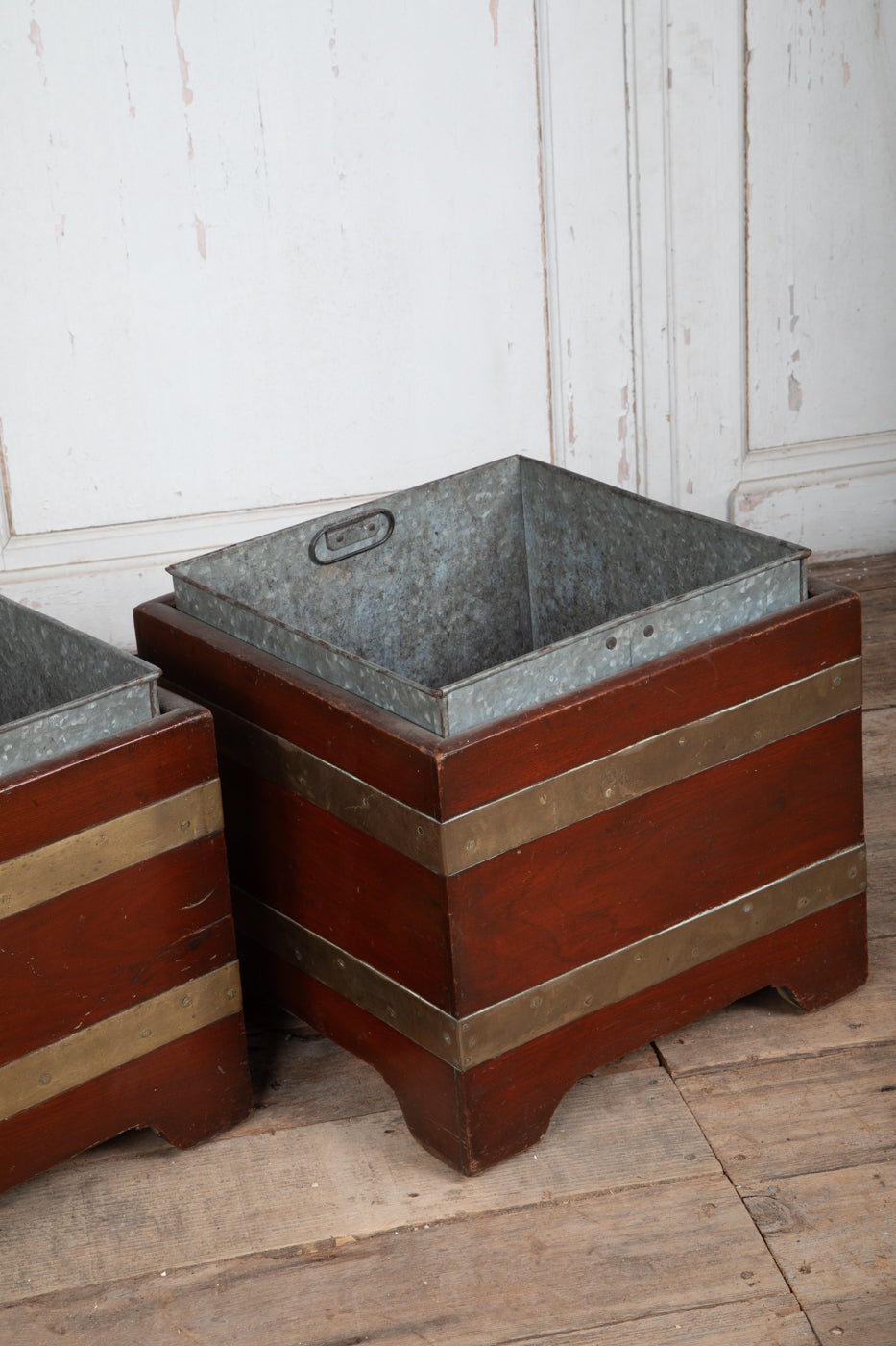 Wood and Brass Planter with Zinc Insert