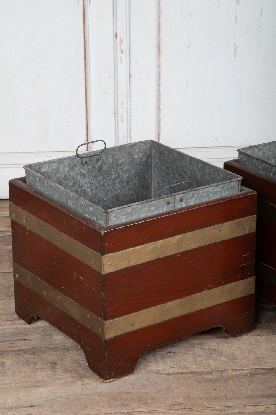 Wood and Brass Planter with Zinc Insert