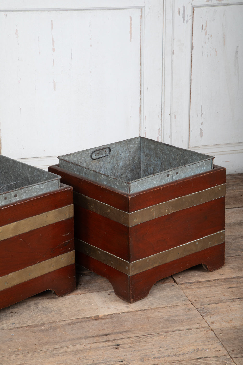 Wood and Brass Planter with Zinc Insert