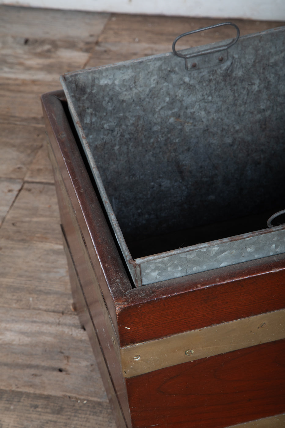 Wood and Brass Planter with Zinc Insert