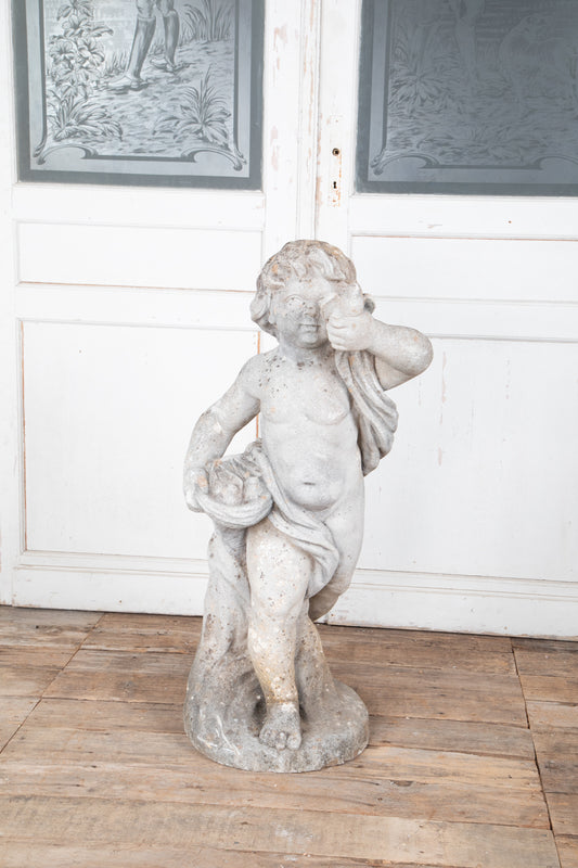 Concrete Cherub on wooden plinth