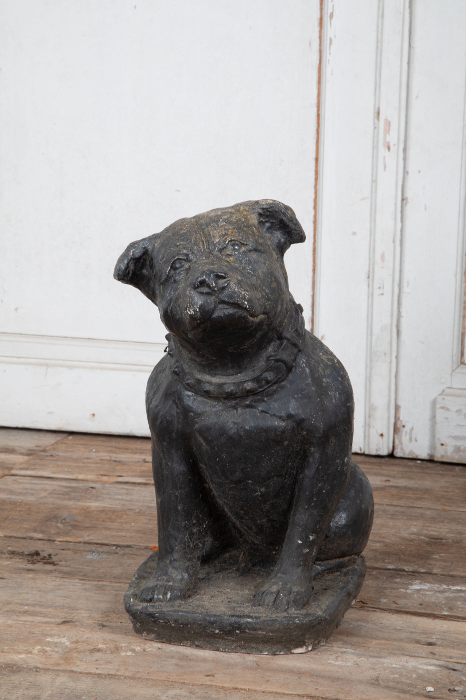 Black Concrete Bull Terrier Garden Statuary