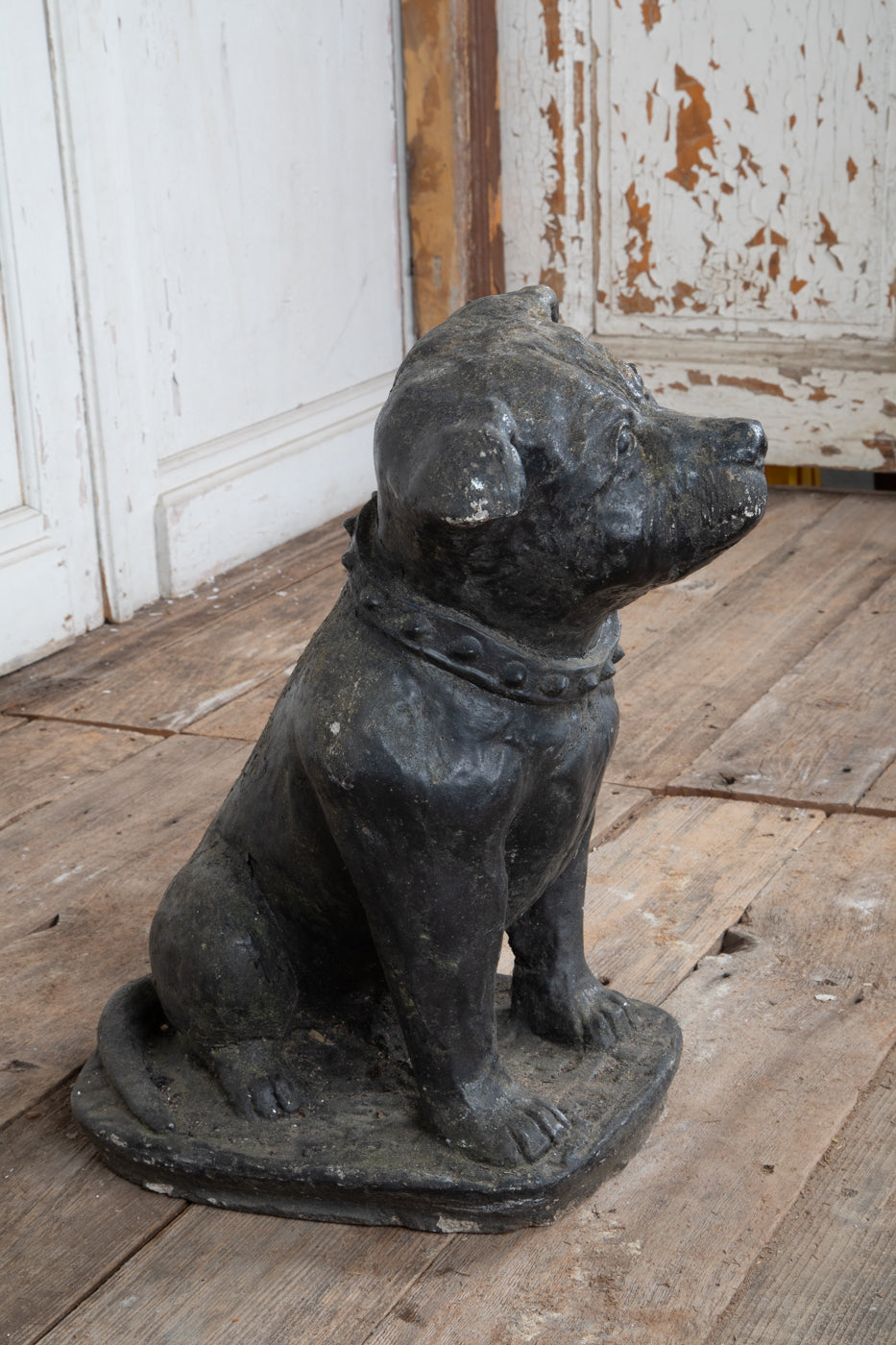 Black Concrete Bull Terrier Garden Statuary