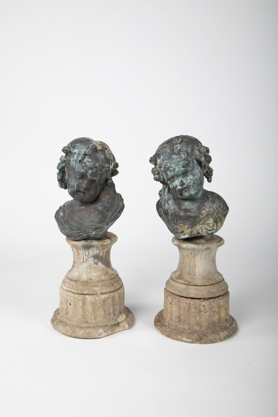 19th Century French Bronze Cherub on Stone Plinth