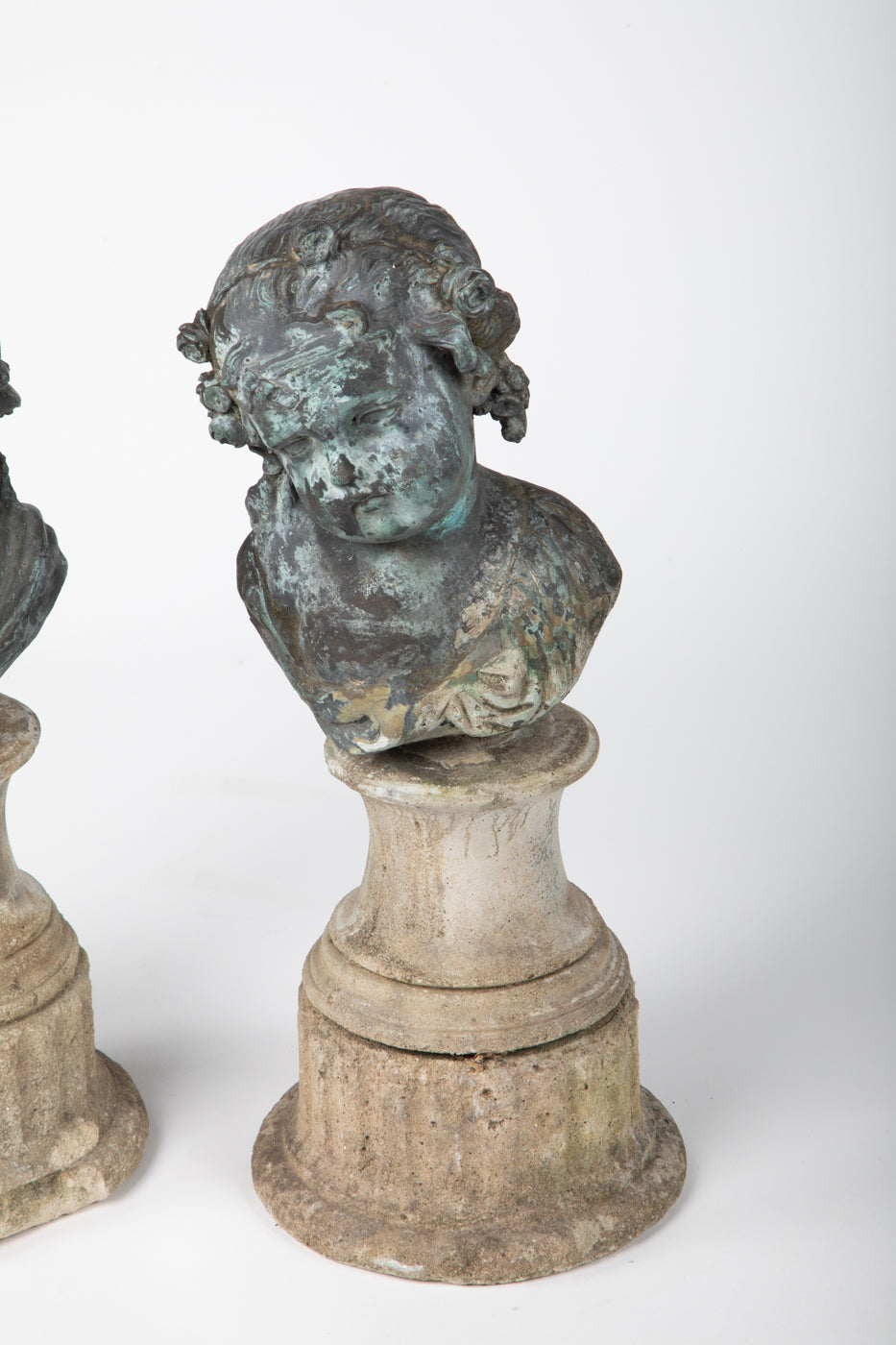 19th Century French Bronze Cherub on Stone Plinth