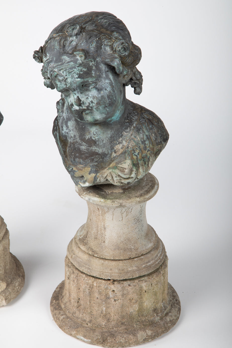 19th Century French Bronze Cherub on Stone Plinth