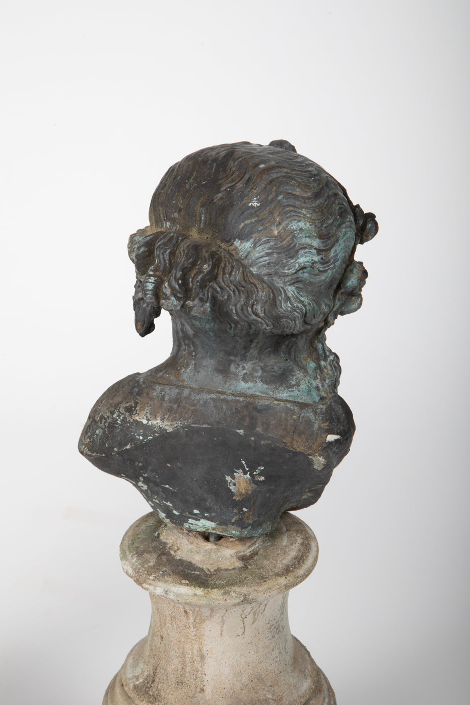 19th Century French Bronze Cherub on Stone Plinth