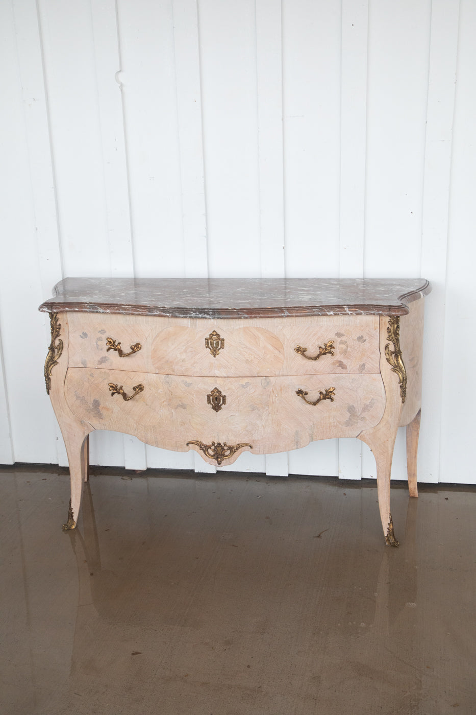 French Bleached Serpentine Commode with Marble Top