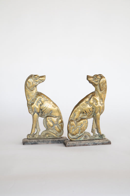 Pair Victorian Brass Hound Doorstops