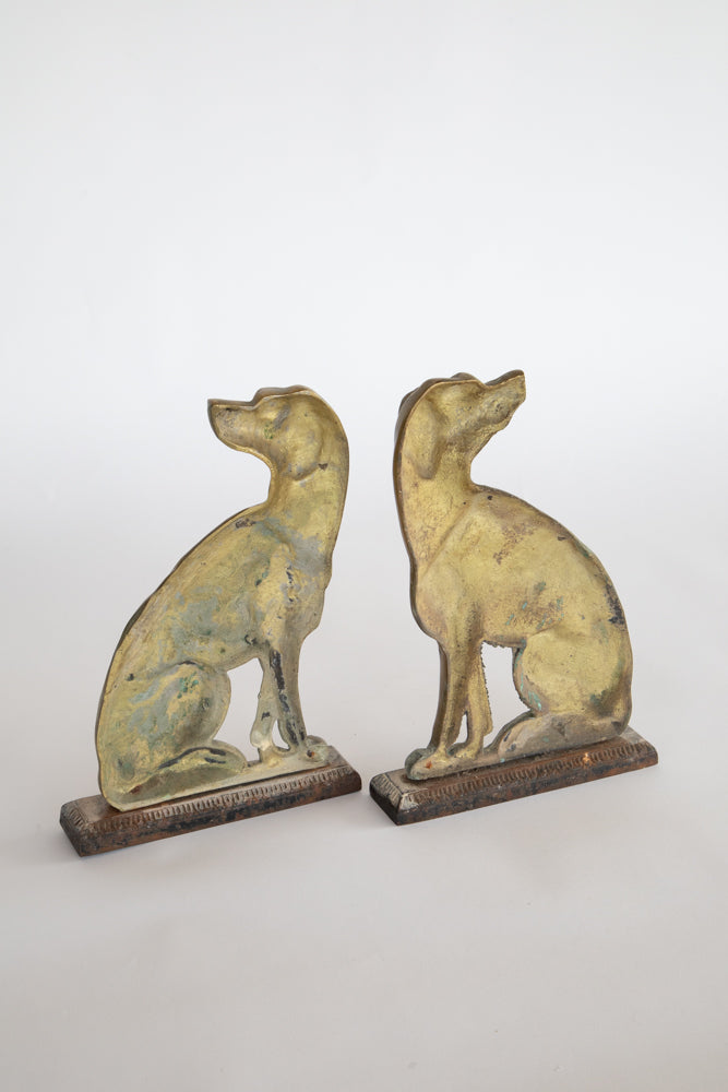 Pair Victorian Brass Hound Doorstops