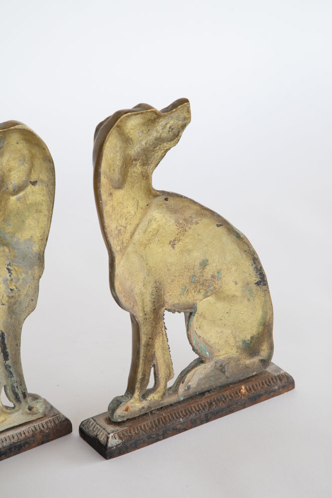 Pair Victorian Brass Hound Doorstops