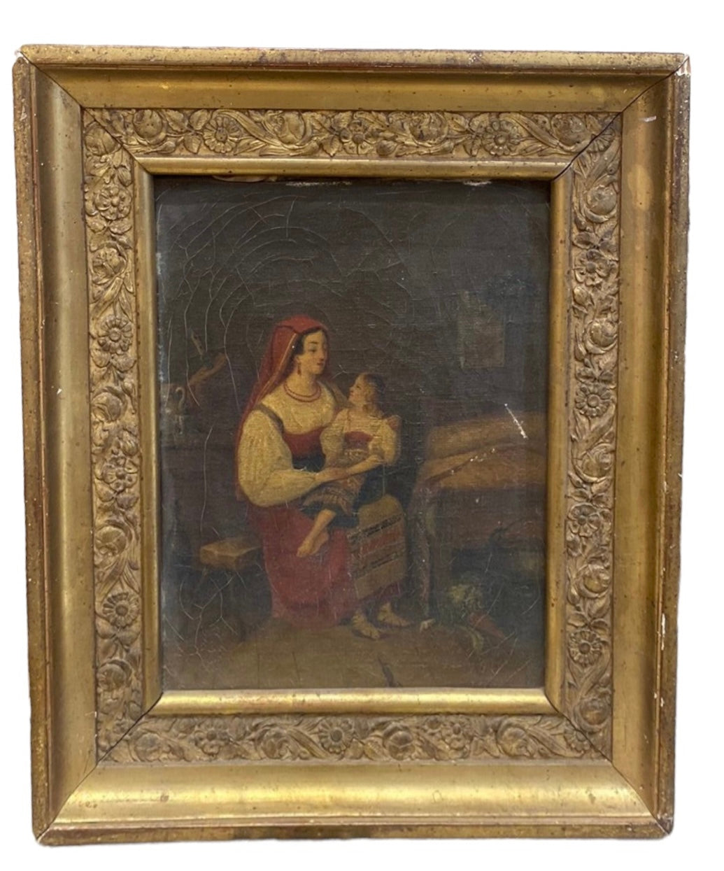 Small Painting - Neapolitan Italian Woman with Child