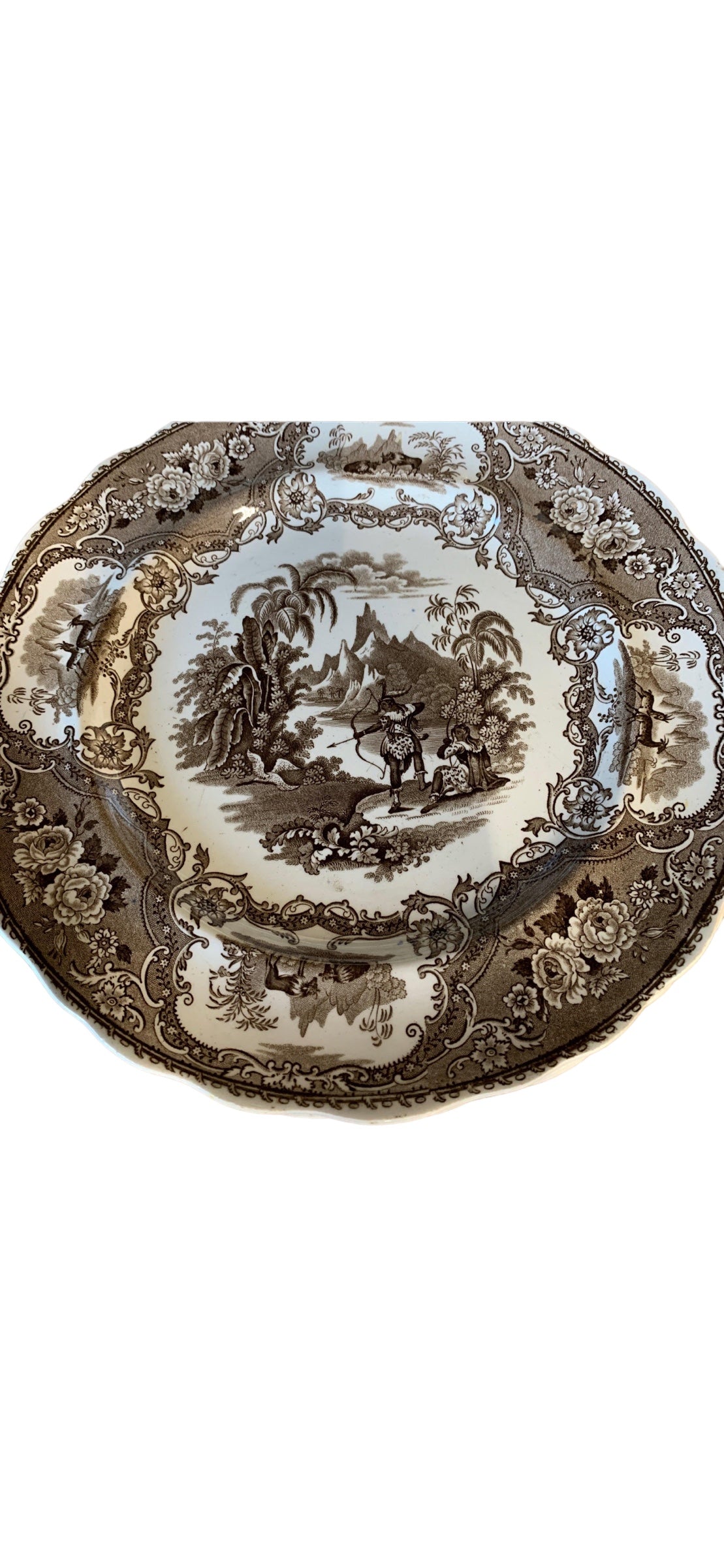 Columbus Plate by William Adams &Son Brown Transferware Circa 1835