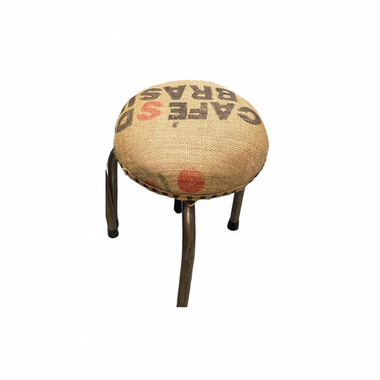 Adjustable Stool 1950s Covered in Coffee Bag Fabric