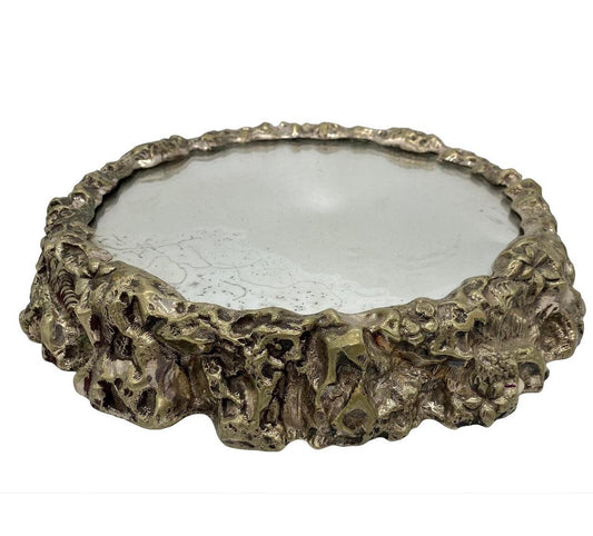 Antique Elkington & Co. Mirrored Silver Plate Centerpiece With a Naturalistic Textured Pattern - Circa 19th Century - The White Barn Antiques